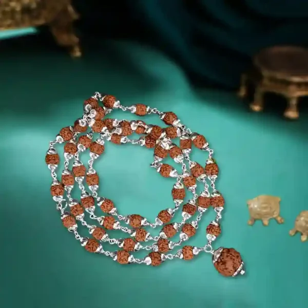 4 mukhi rudraksha mala in silver - image 2